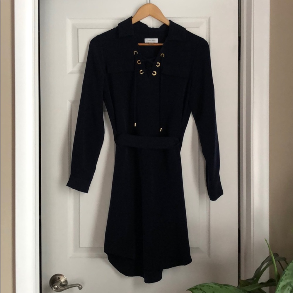 Calvin Klein navy dress.